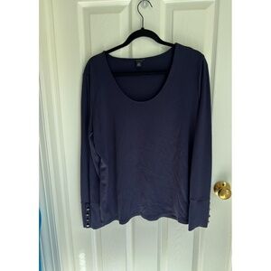 Ann Taylor Womens XXL Navy Blue‎ Scoop Neck Button Cuff Long Sleeve Top